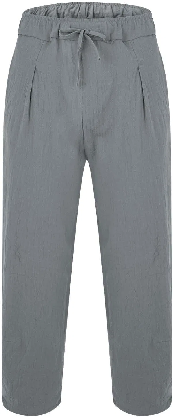 Мужские льняные брюки свободного кроя с завязками, Hippie Pants, серый — фото 3