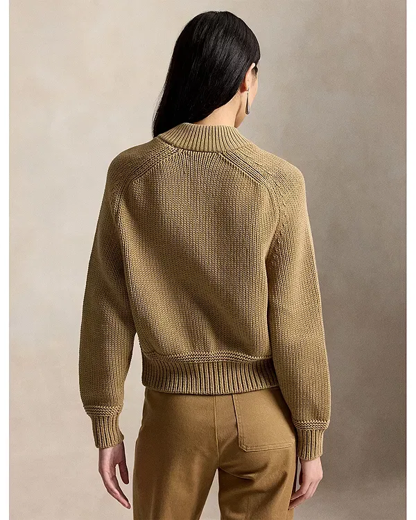 Женский свитер с длинным рукавом Full Zip Cardigan Ralph Lauren, Khaki — фото 3