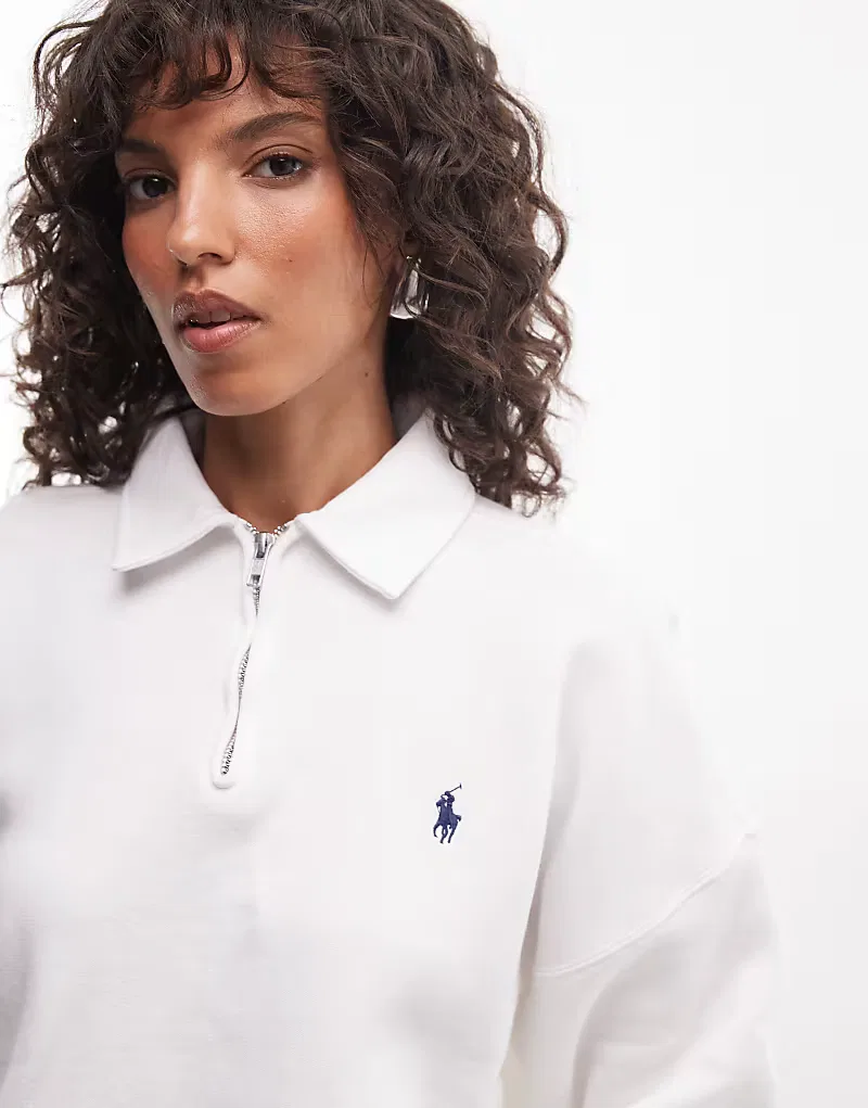 Толстовка Polo Ralph Lauren с логотипом Icon, свободного кроя, на молнии до четверти длины, белый — фото 3