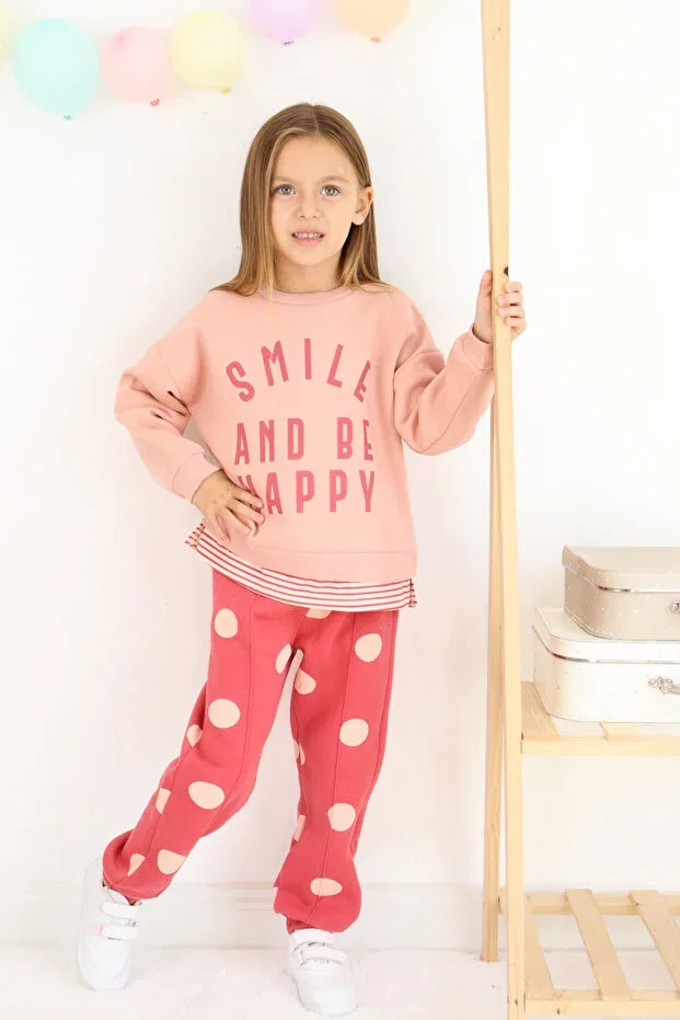 Детский комплект для девочек с принтом Smile and Happy Harika Kids, Dark Pink