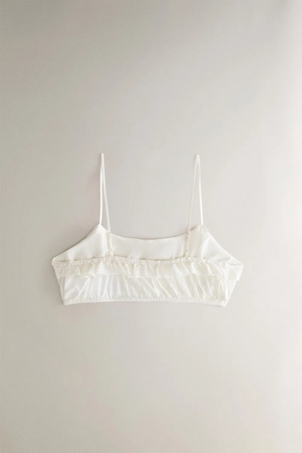 Укороченный топ с оборками и кружевом ZARA, Ivory — фото 2