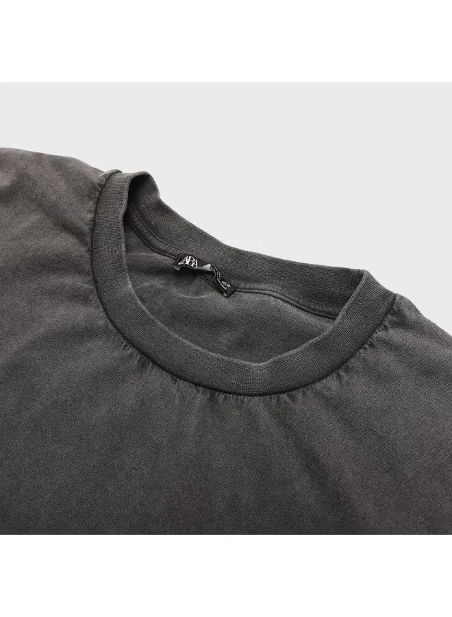 Футболка свободная мужская Zara, темно-серый — фото 4