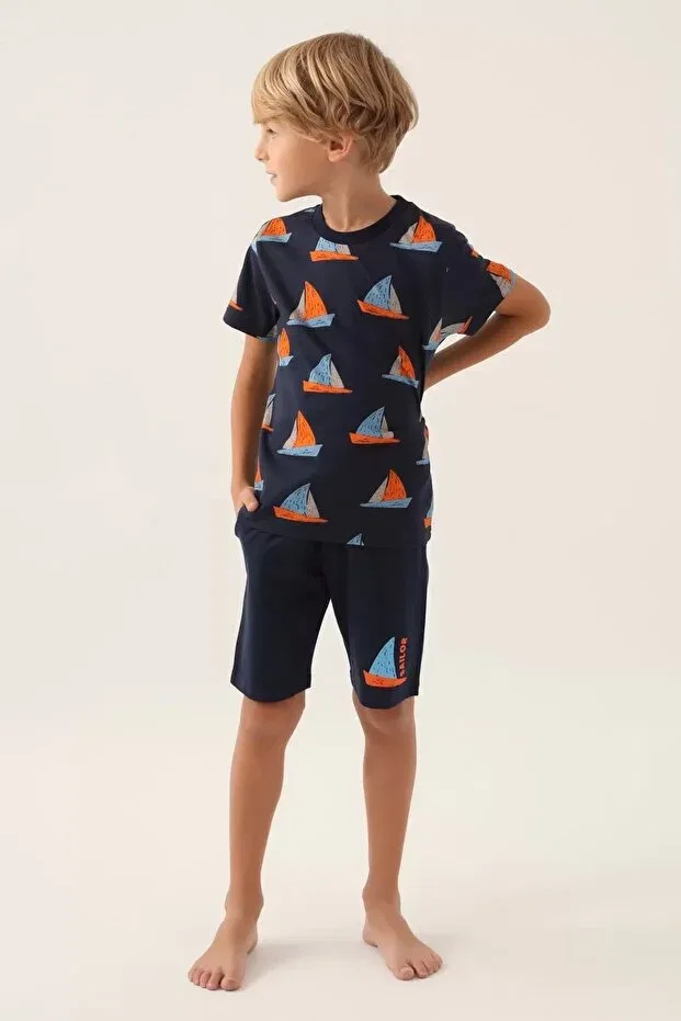 Детский комплект бермуд для мальчиков с принтом Father son bermyuda set Roly Poly, Navy Blue — фото 3