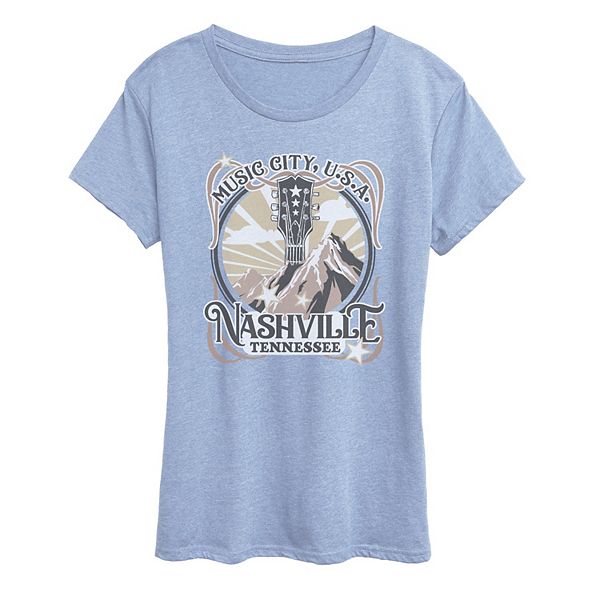 

Женская футболка с принтом Nashville Tennessee Music City Licensed Character, Heather Chambray Blue