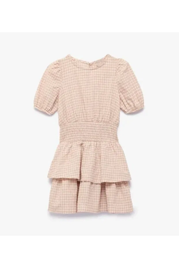 Детское платье для девочек из хлопка с коротким рукавом-фонарик Meşe Moda, Pink — фото 3
