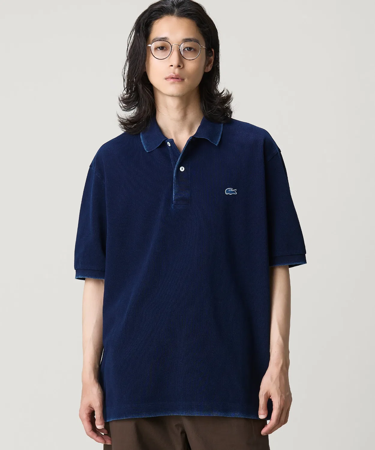 Мужская расслабленная футболка-поло с воротником и вышивкой LACOSTE, Темно-синий