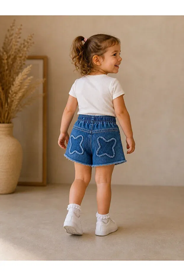 Детские шорты-юбка для девочек с принтом Nk Kids, Jeans Blue — фото 2