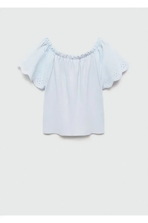Детская футболка для девочек хлопковая Embroidered detailed t-shirt Mango Kids, Sky Blue