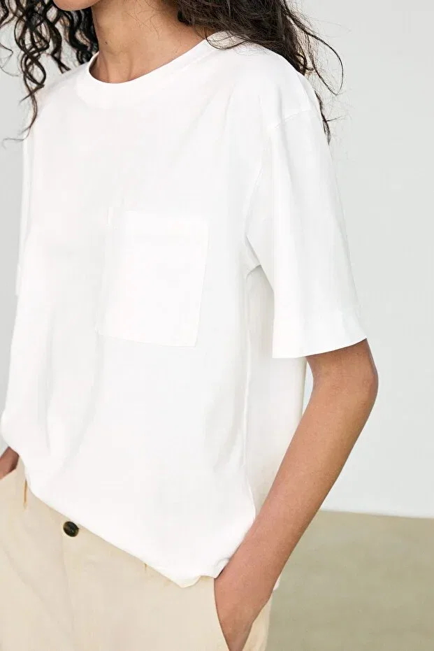 Женская футболка с коротким рукавом Massimo Dutti, Broken White — фото 4