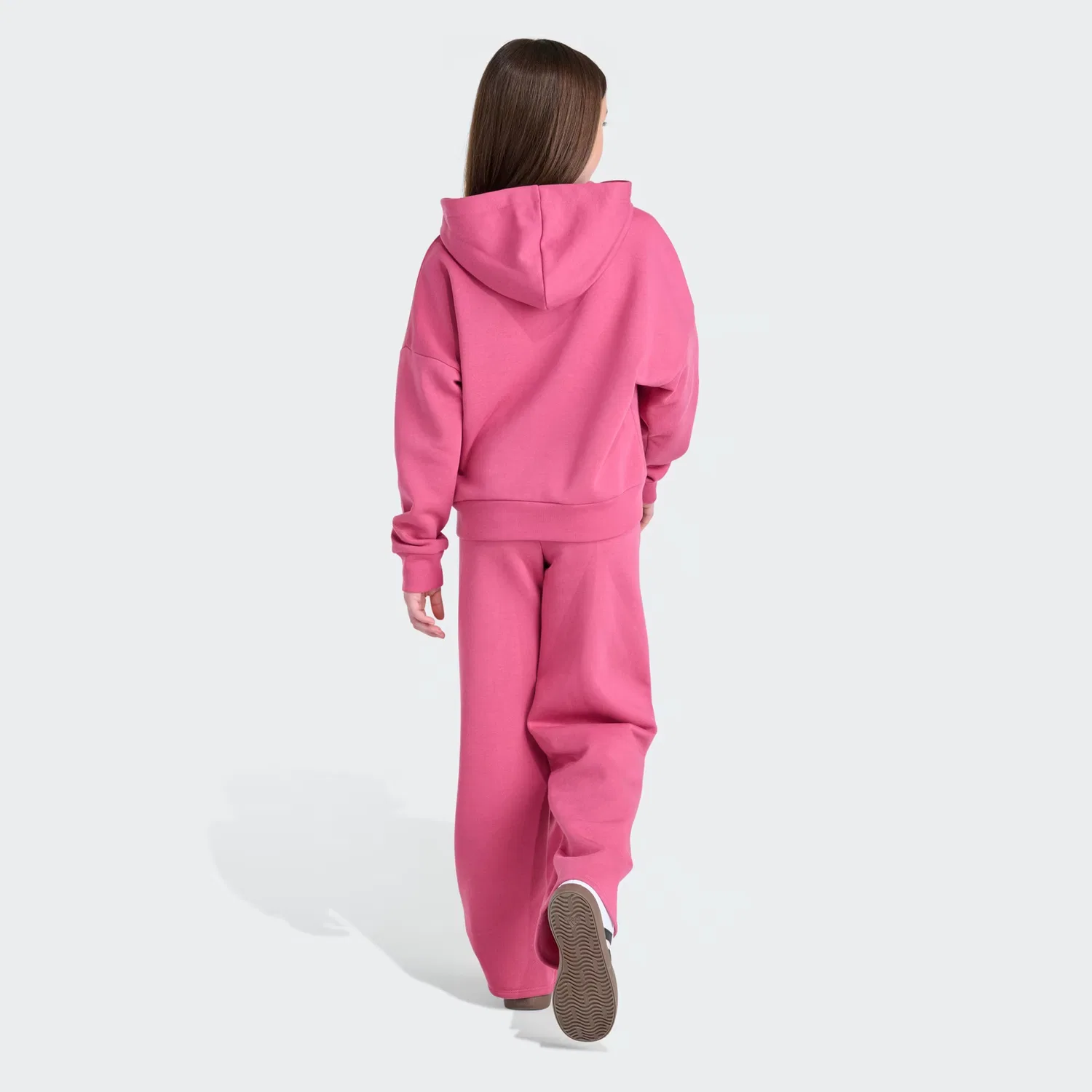Детский комплект из худи с капюшоном и широких брюк на флисе Adidas Sportswear, темно-пурпурный — фото 2