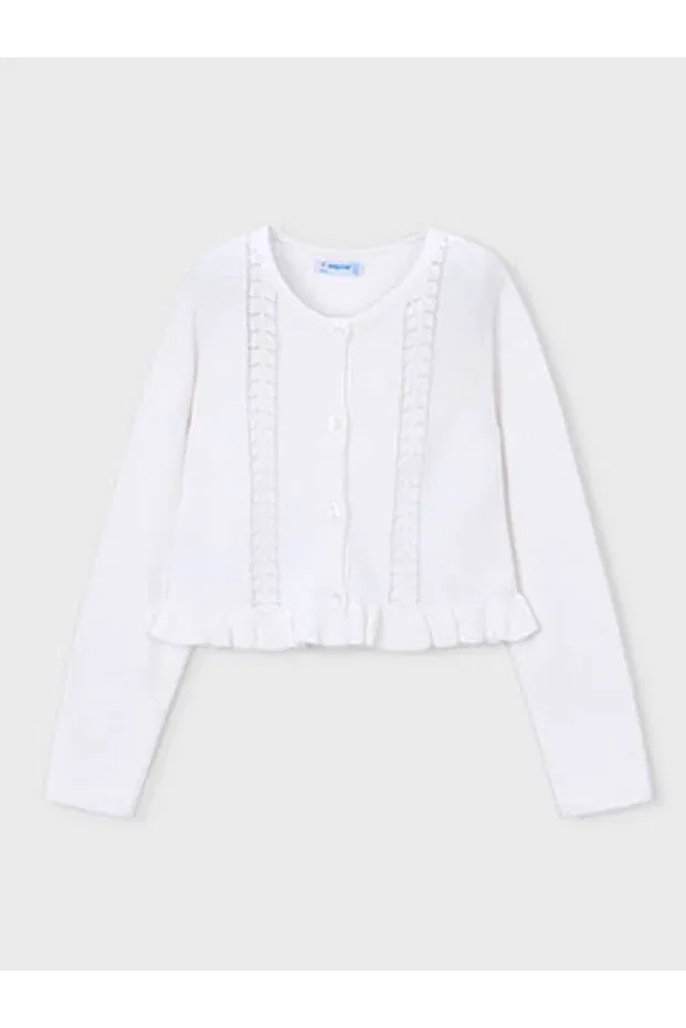 Детский кардиган для девочек кружевной вязаный 3383 Mayoral, White