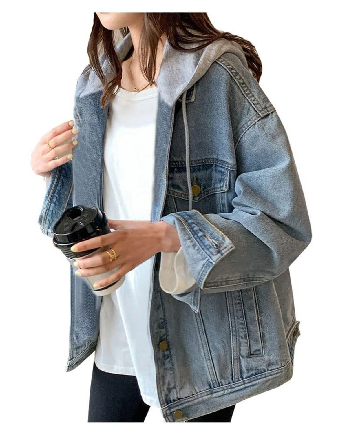 Женская джинсовая куртка oversize с капюшоном, Blue