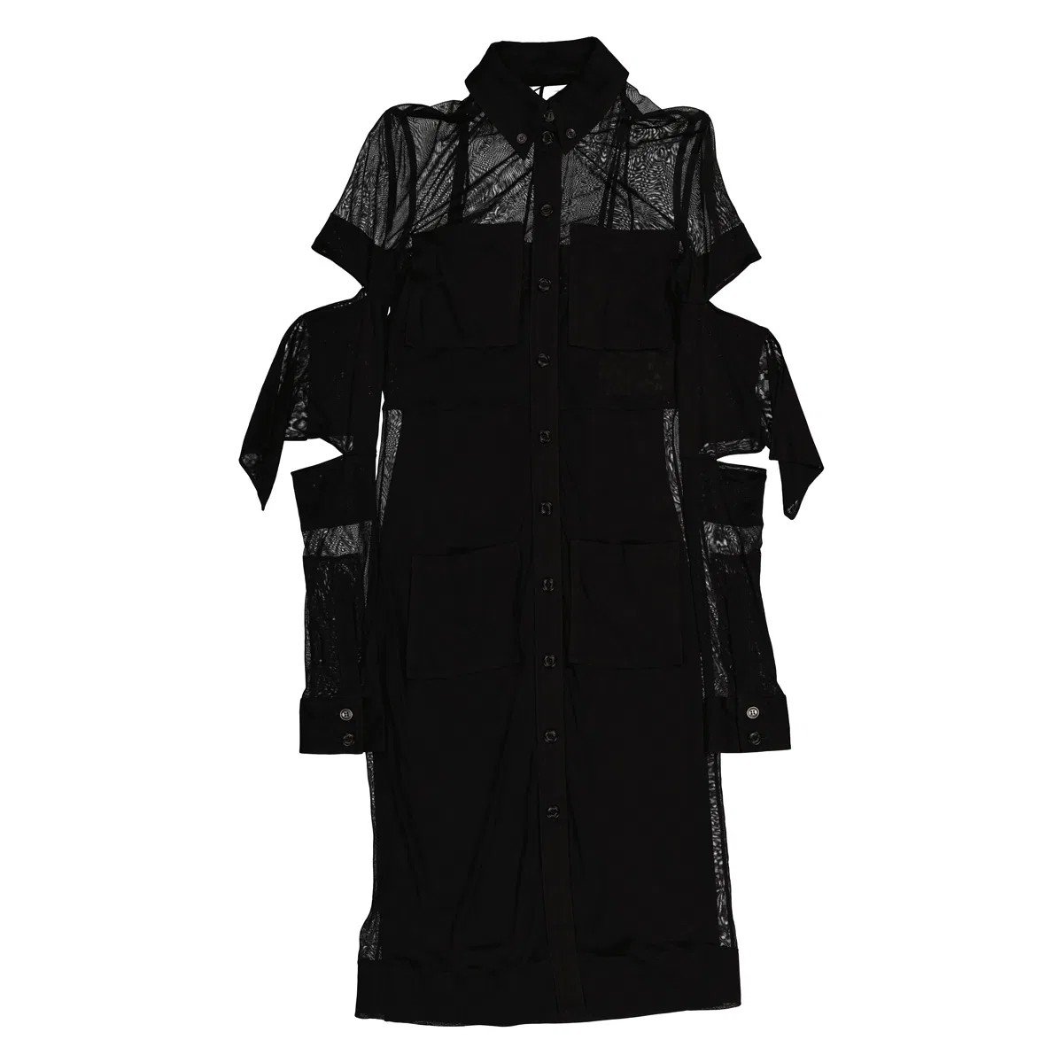 Платье-рубашка полупрозрачное с длинным рукавом Cut-Out Long Sleeve Semi-Sheer Shirt Dress Burberry, Black — фото 4