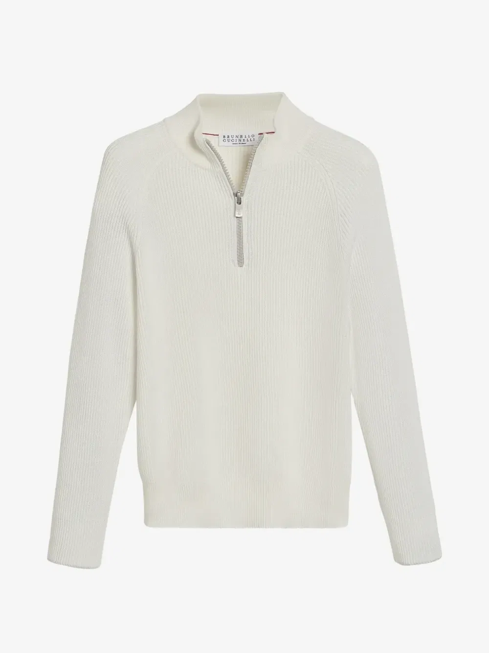 Свитер в английский рубчик с молнией до половины Brunello Cucinelli Kids, бежевый