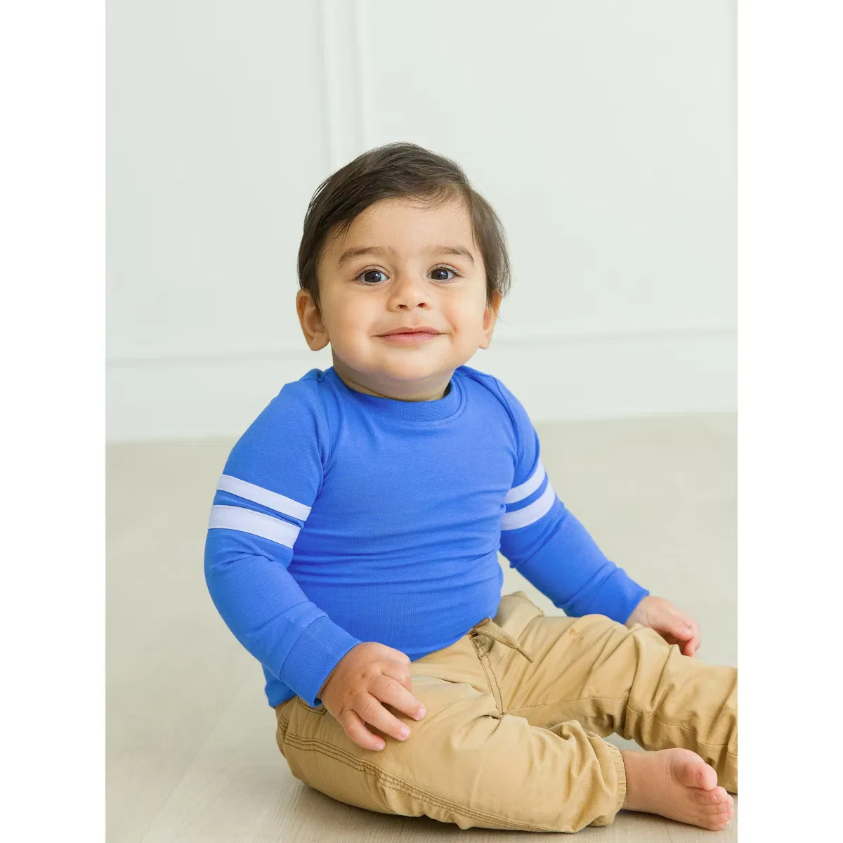Боди-комбинезон с длинным рукавом с принтом Racing Stripe RuffleButts, Sonic Blue — фото 3