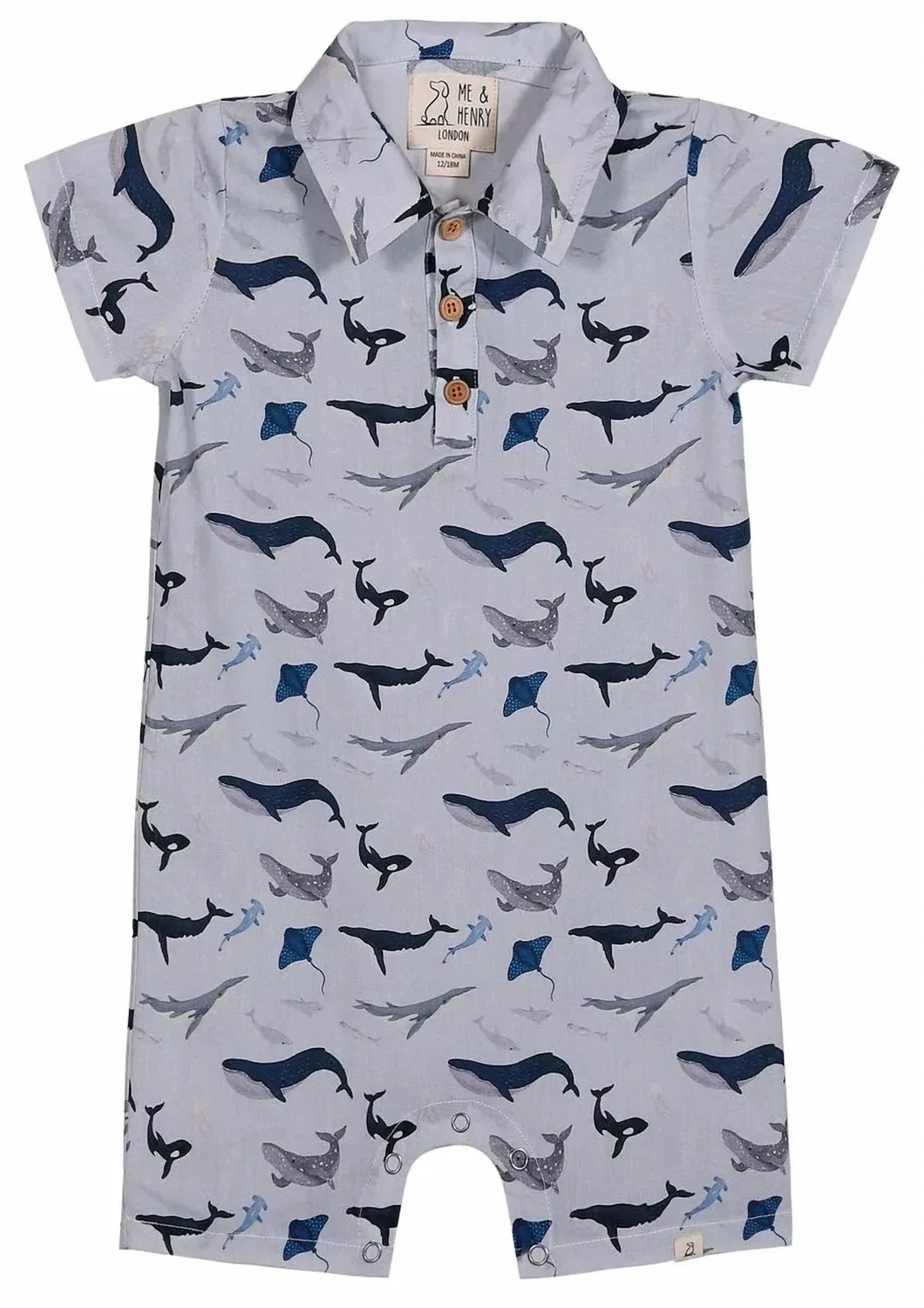 Детский боди-комбинезон с принтом Molokai ME & HENRY, Blue Whale Print — фото 2