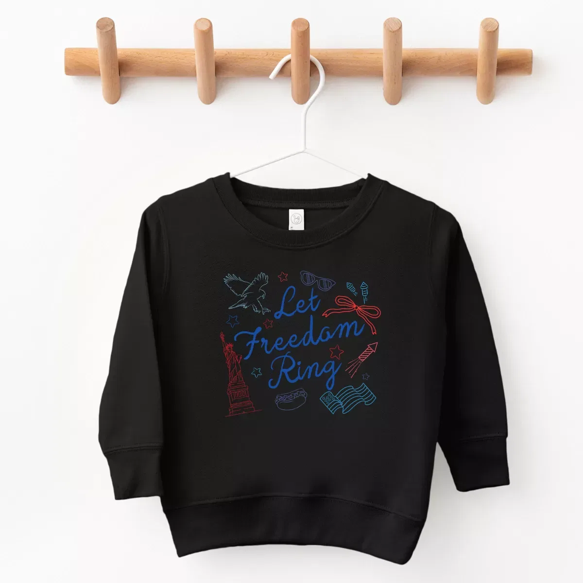 Детский свитшот для девочек с принтом Let Freedom Ring Icons The Juniper Shop, Black — фото 2