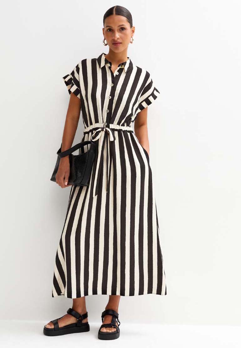 

Платье-рубашка WHITE STRIPE PRINT TIE FRONT SHIRT DRESS New Look, белый