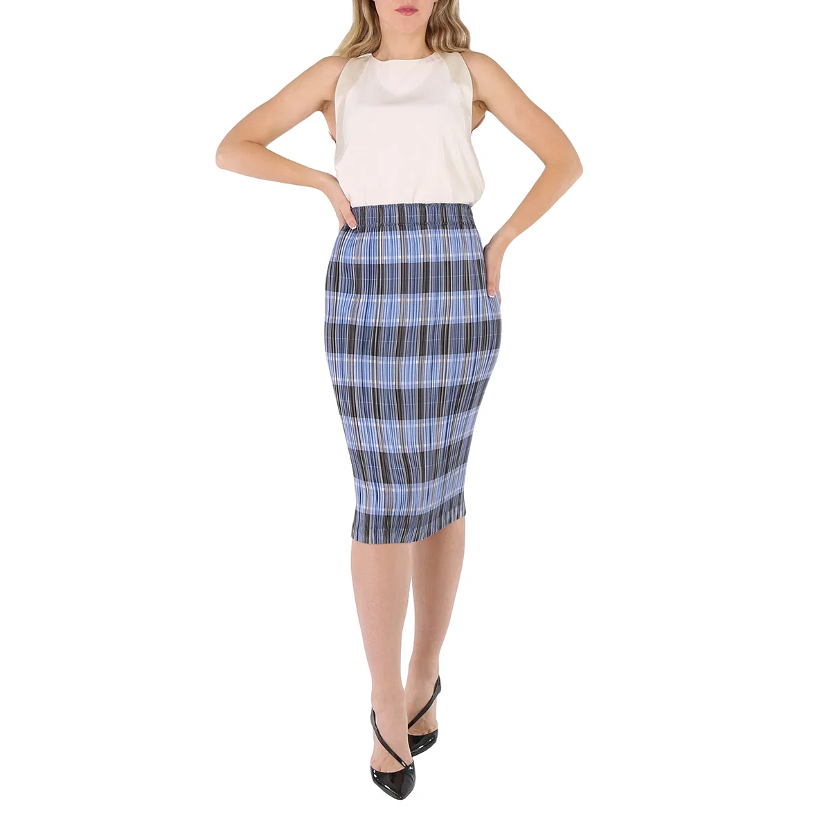 Юбка-карандаш плиссе с принтом Ladies Pale Blue Check Plisse Pleated Check Pencil Skirt Burberry, Pale Blue Check — фото 4