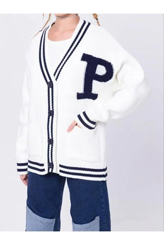 Детский кардиган для девочек с пуговицами College cardigan Zekids, Cream — фото 2