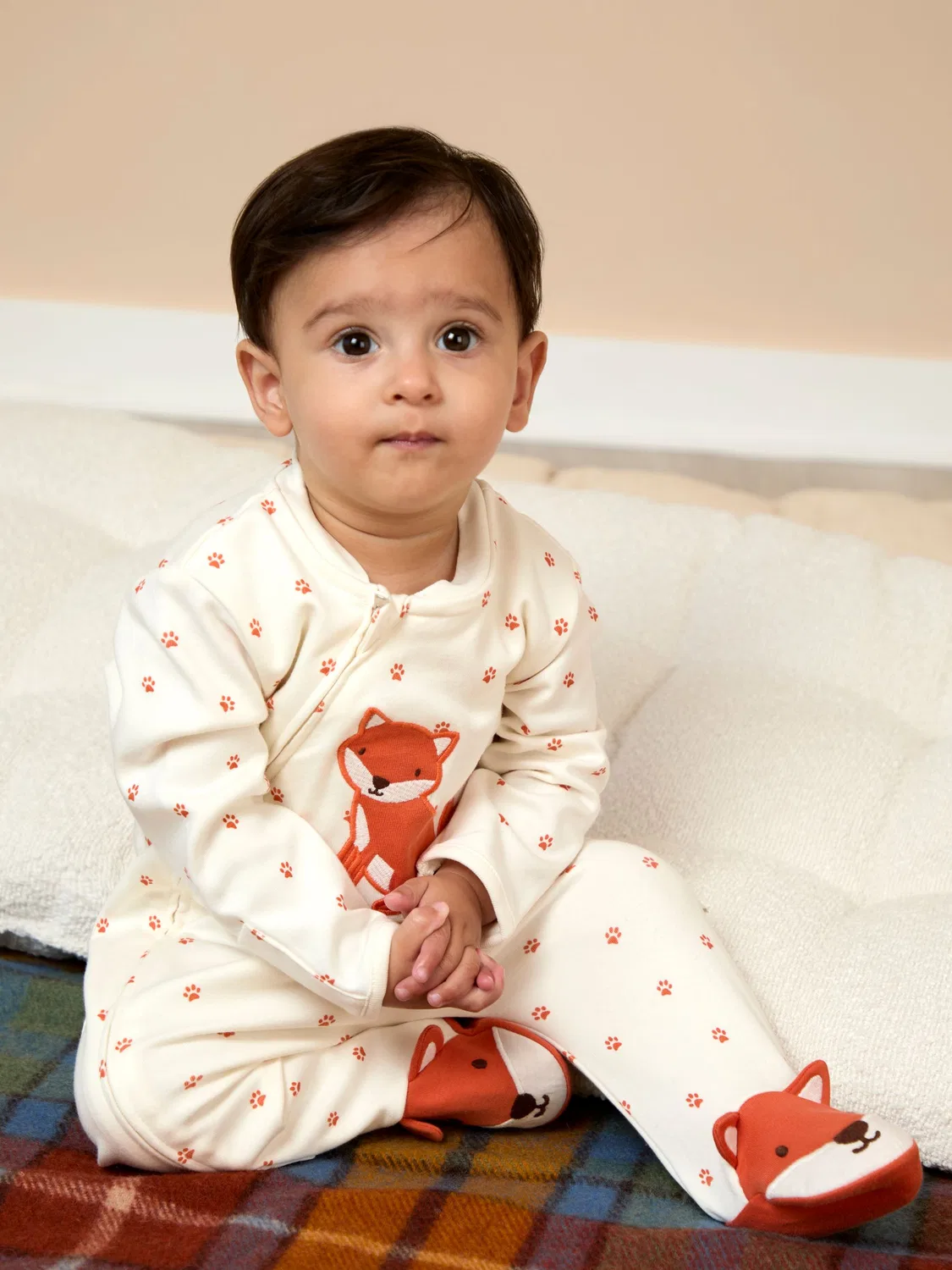Комбинезон с аппликацией лисы, JoJo Maman Bébé, кремовый