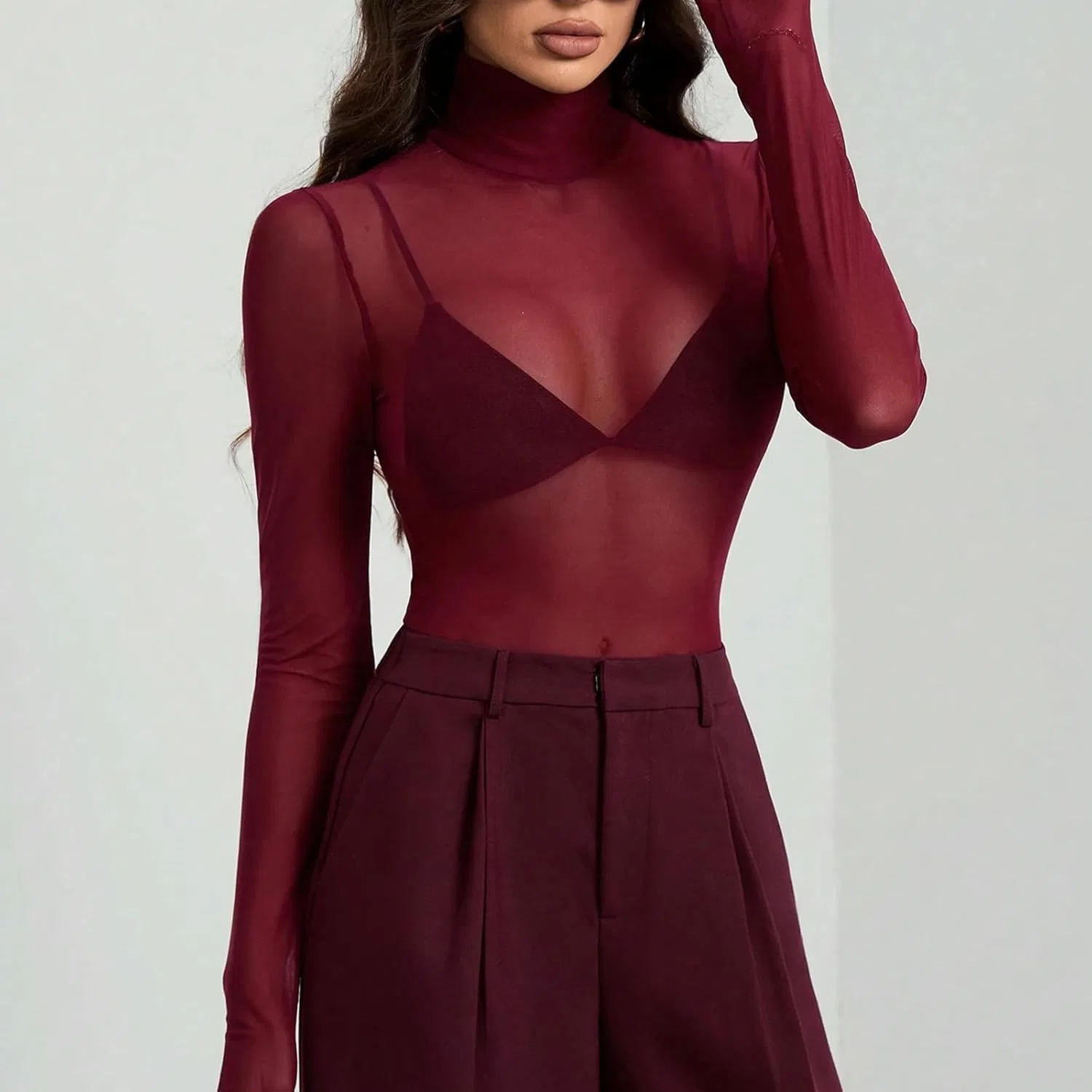 Блузка из кружева Ribbon Shirt, винно-красный — фото 2