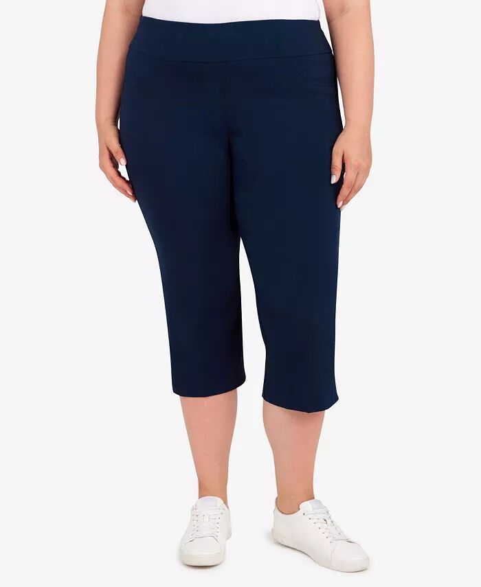 

Брюки-капри Plus Size Essentials Solid Push-On с подрезами по низу HEARTS OF PALM, синий