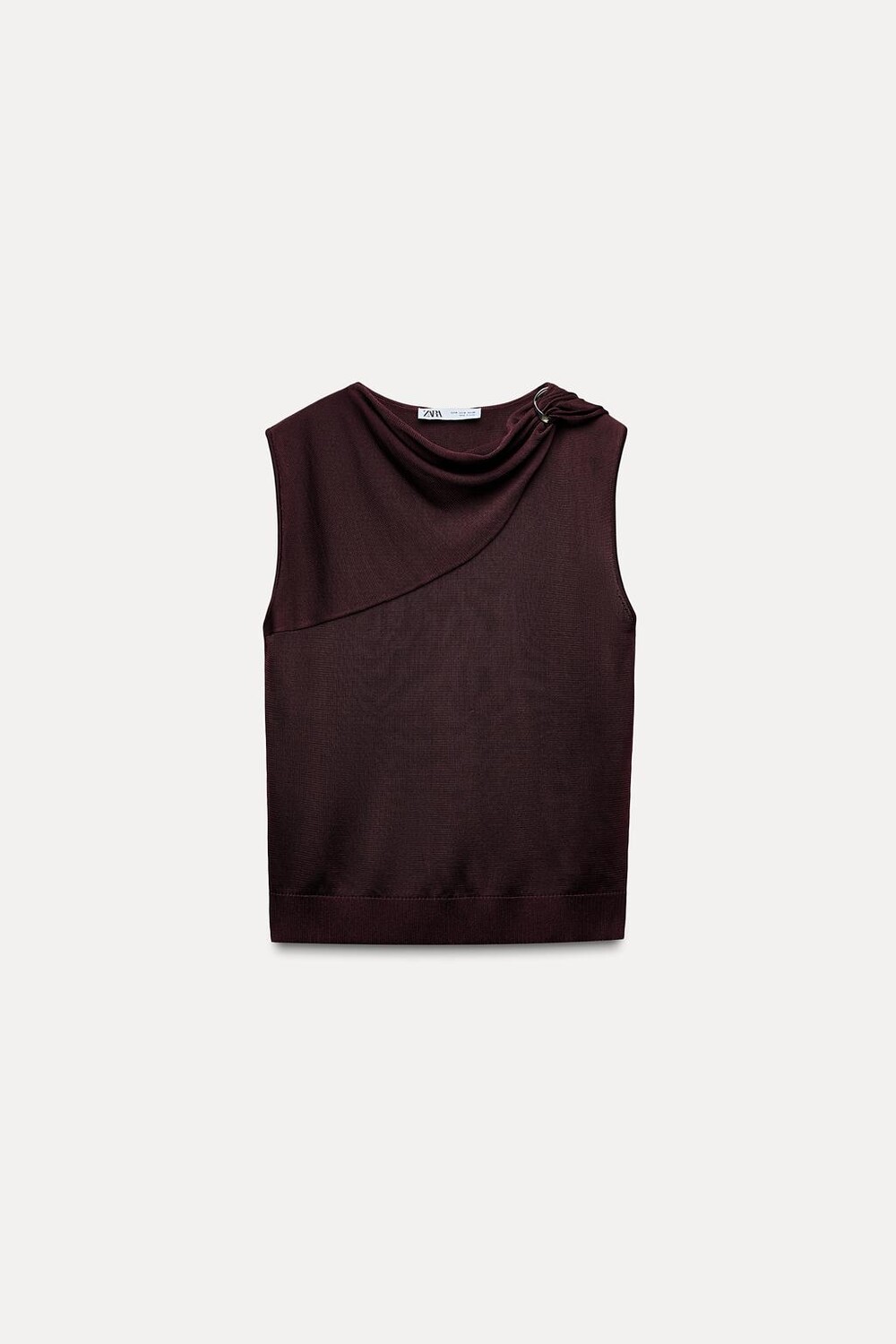 

Вязаный топ с золотой аппликациями ZARA, бордовый