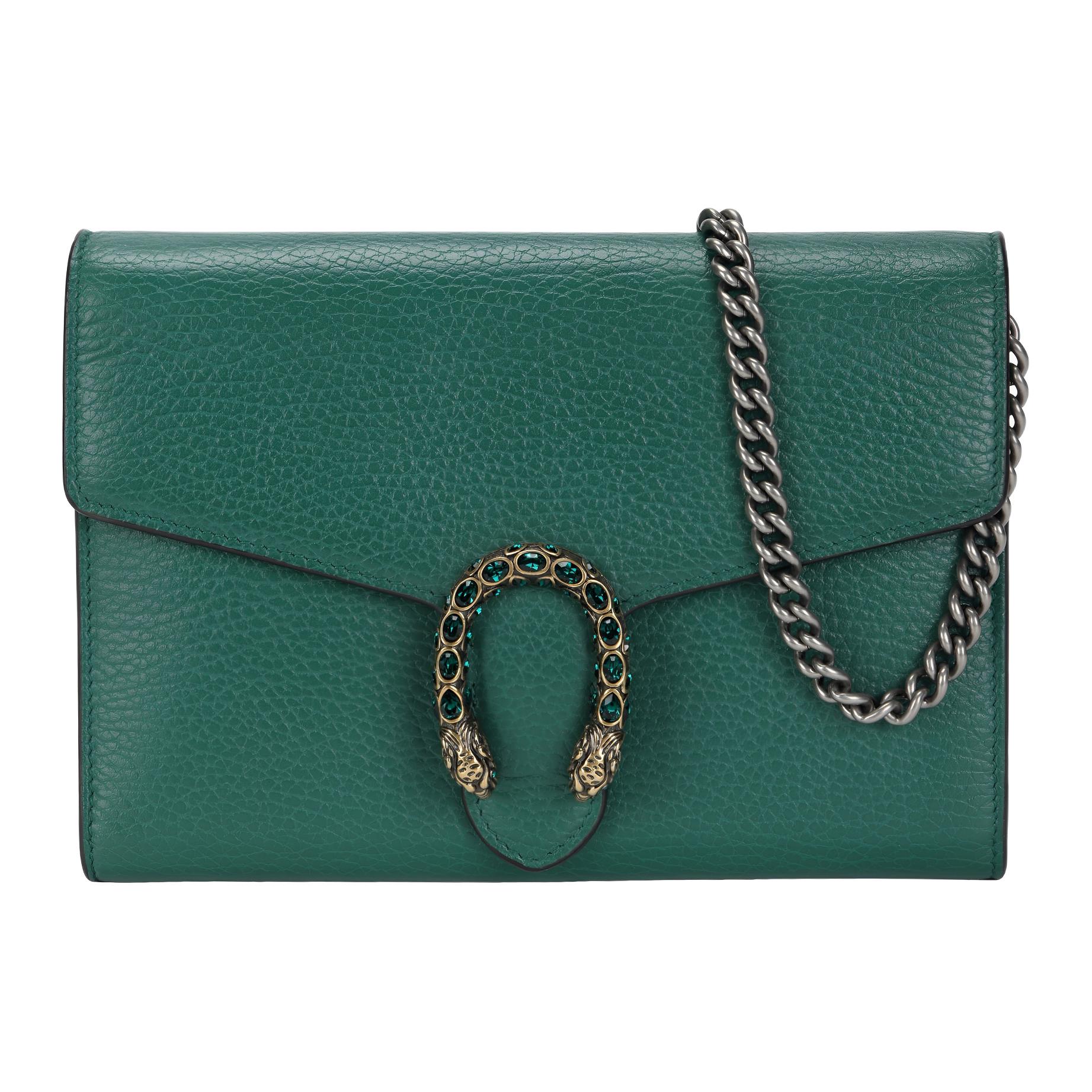 

Миниатюрный кожаный кошелек на цепочке Дионис зеленый GUCCI
