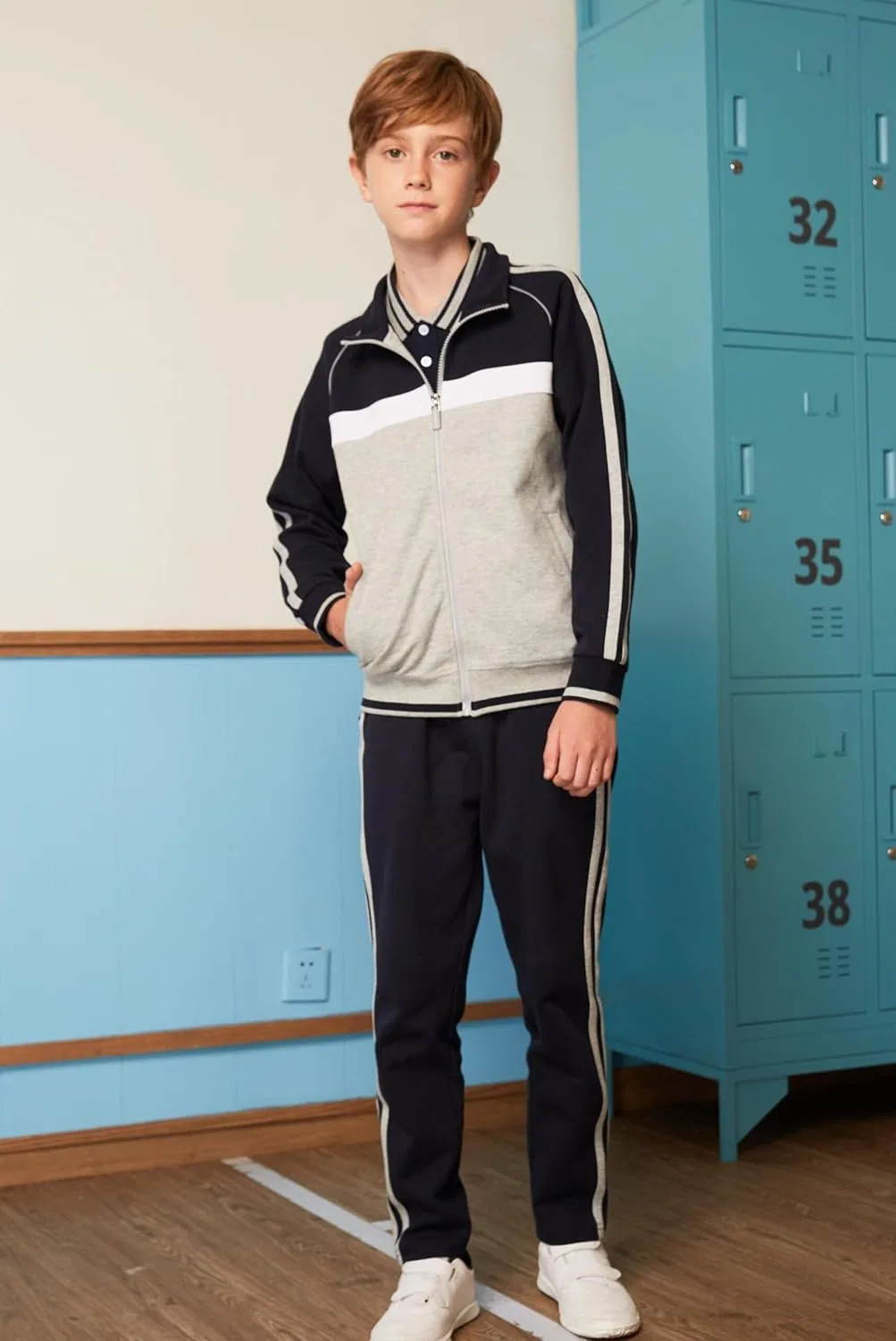 Детская спортивная куртка с воротником-стойкой, Eton Kidd, Navy & Light Gray — фото 3
