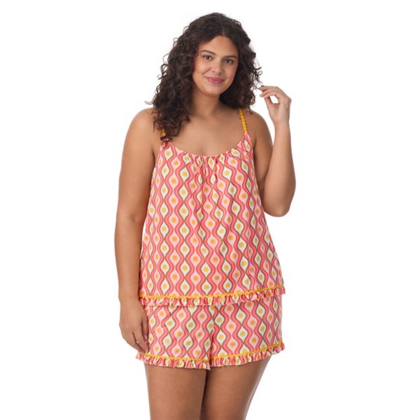 

Уютный пижамный комплект из двух предметов: майка и пижамные шорты больших размеров Beauty Sleep Social, цвет sunshine