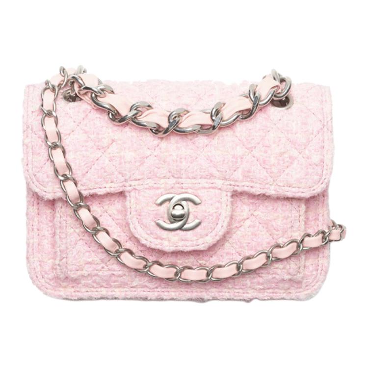 

CHANEL Мягкая сумка из твила с клапаном через плечо миниатюрная женская розовая и светло-бежевая