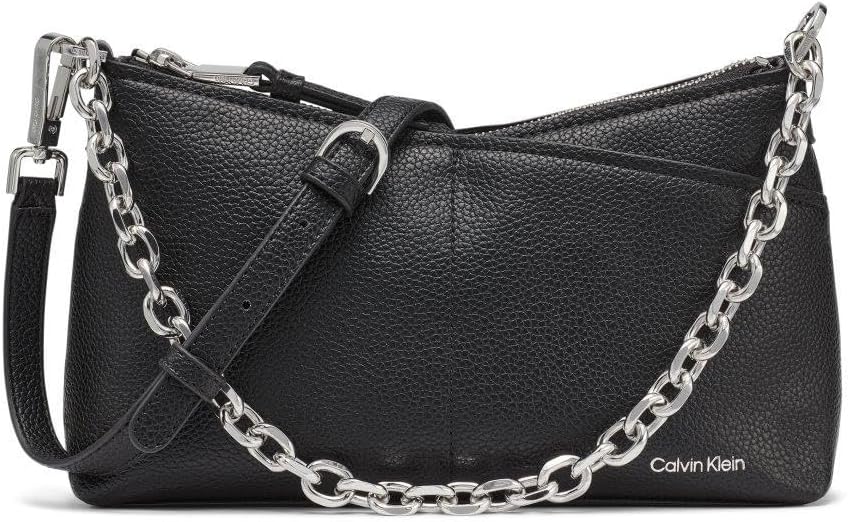 

Сумка-тоут Calvin Klein Zoe с цепочкой и застежкой-молнией, Black/Silver, Черный, Сумка-тоут Calvin Klein Zoe с цепочкой и застежкой-молнией, Black/Silver