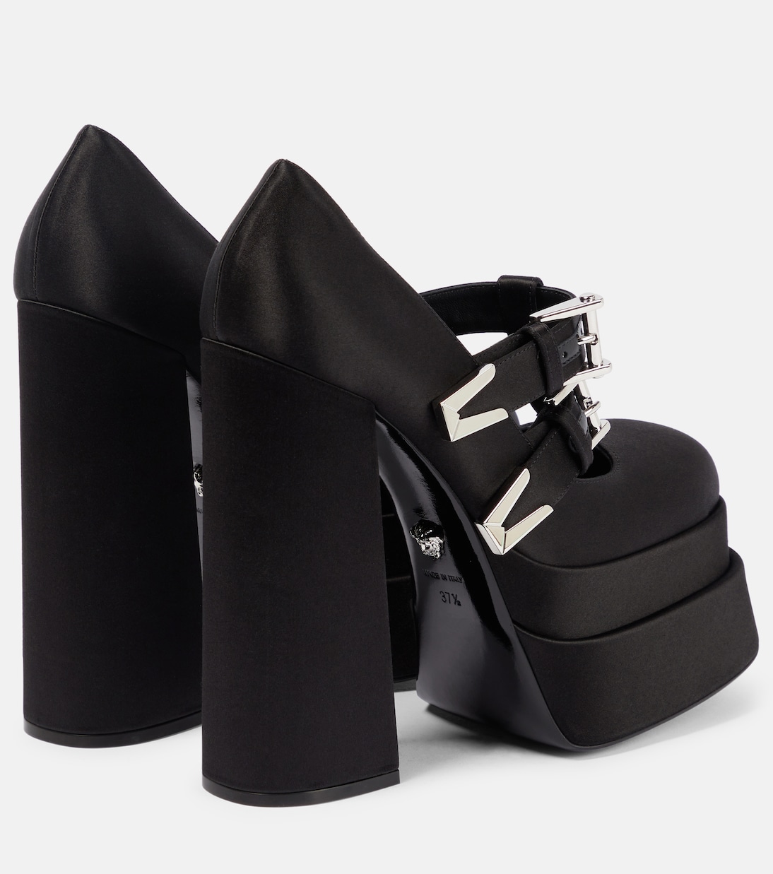 Атласные туфли-лодочки Medusa Aevitas на платформе Versace, Black-Palladium — фото 3