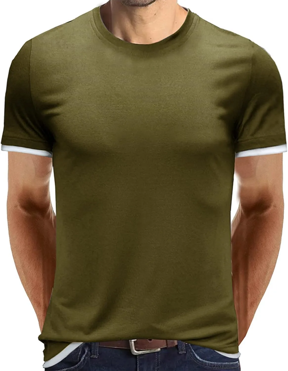 

Мужская хлопковая футболка, классическая облегающая с коротким рукавом Zeiyignr