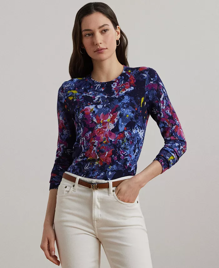 

Женский свитер из хлопковой смеси с принтом Lauren Ralph Lauren, синий