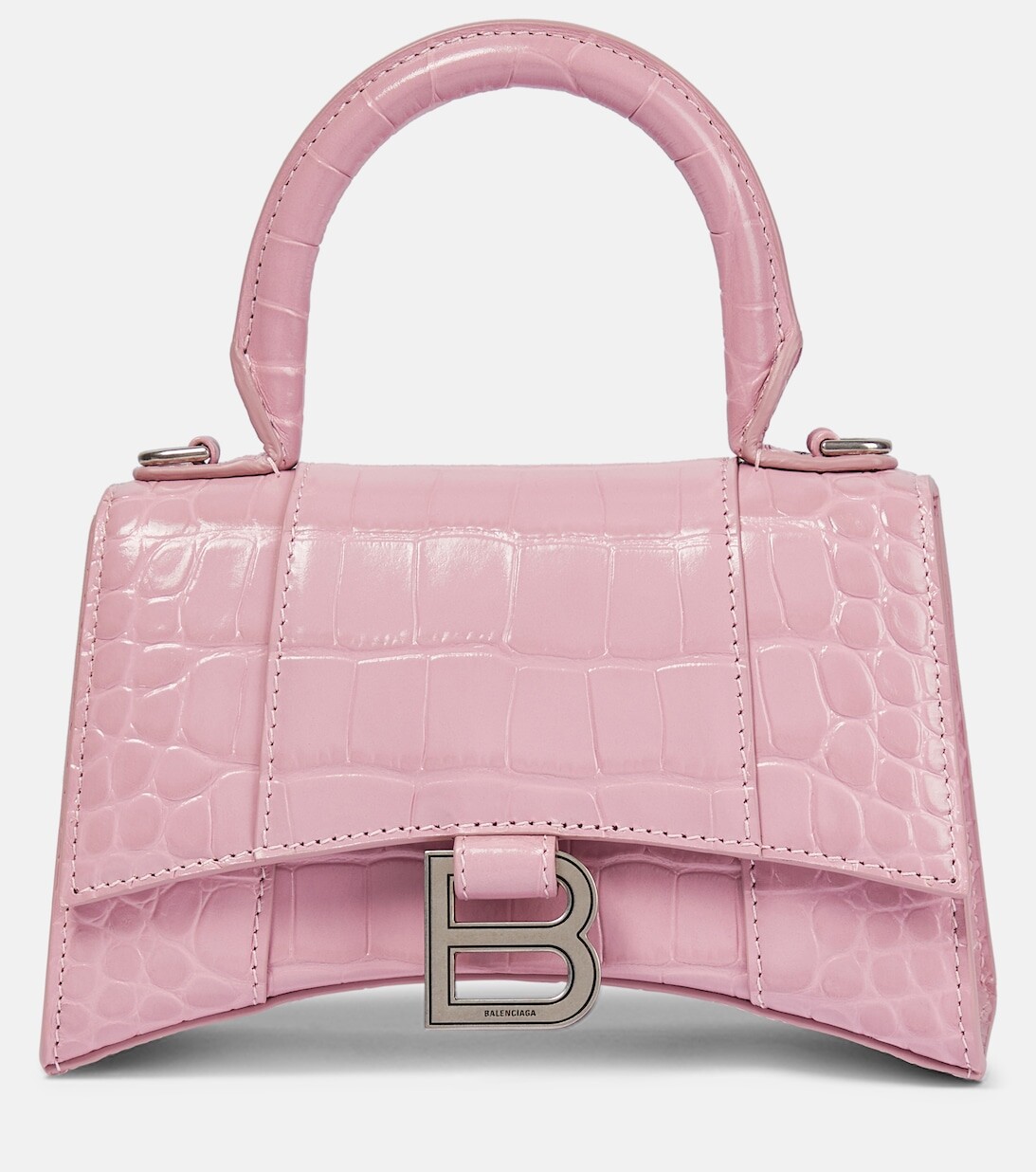 

Сумка-тоут Hourglass Small с тиснением под крокодила Balenciaga, розовый