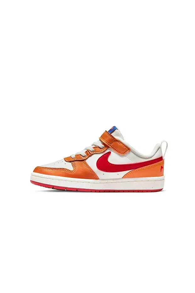 Детские спортивные туфли для девочек с липучкой Court borough low 2 (psv) Nike, White/Orange — фото 3