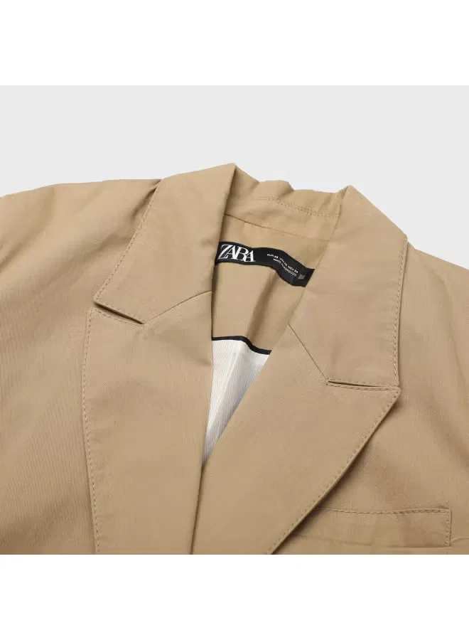Жакет двубортный свободного кроя Zara, хаки — фото 4