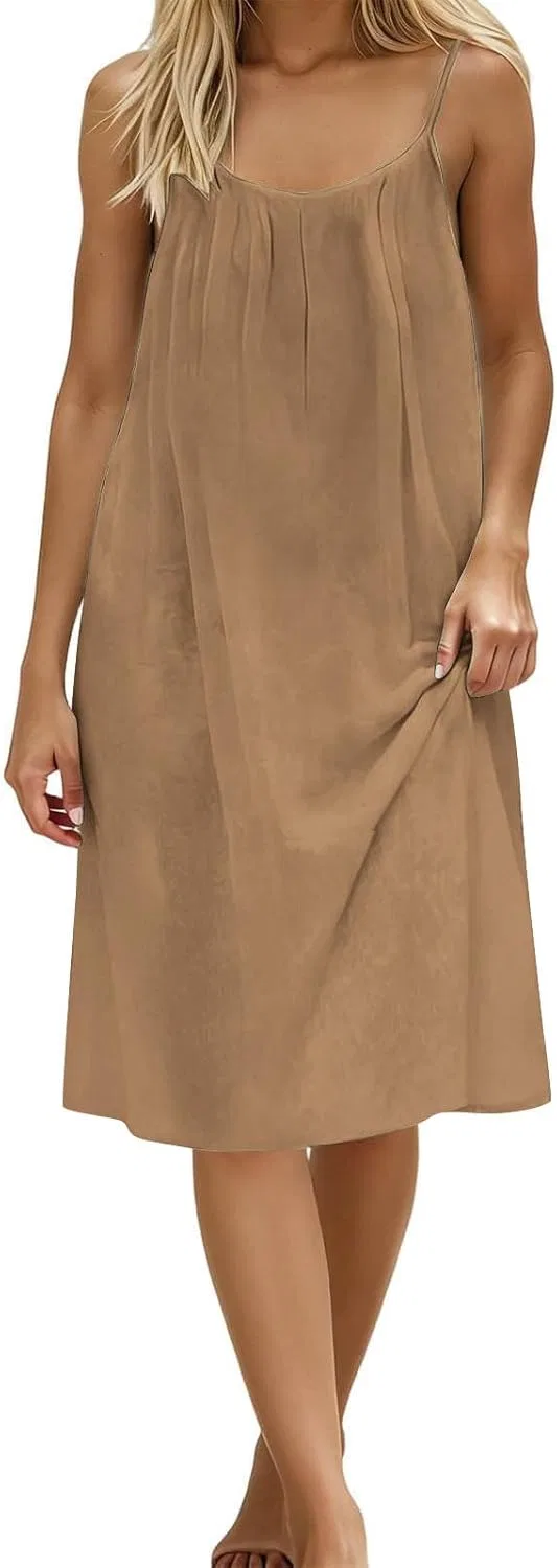 Женское пляжное платье на тонких бретелях с открытой спиной, Khaki — фото 4