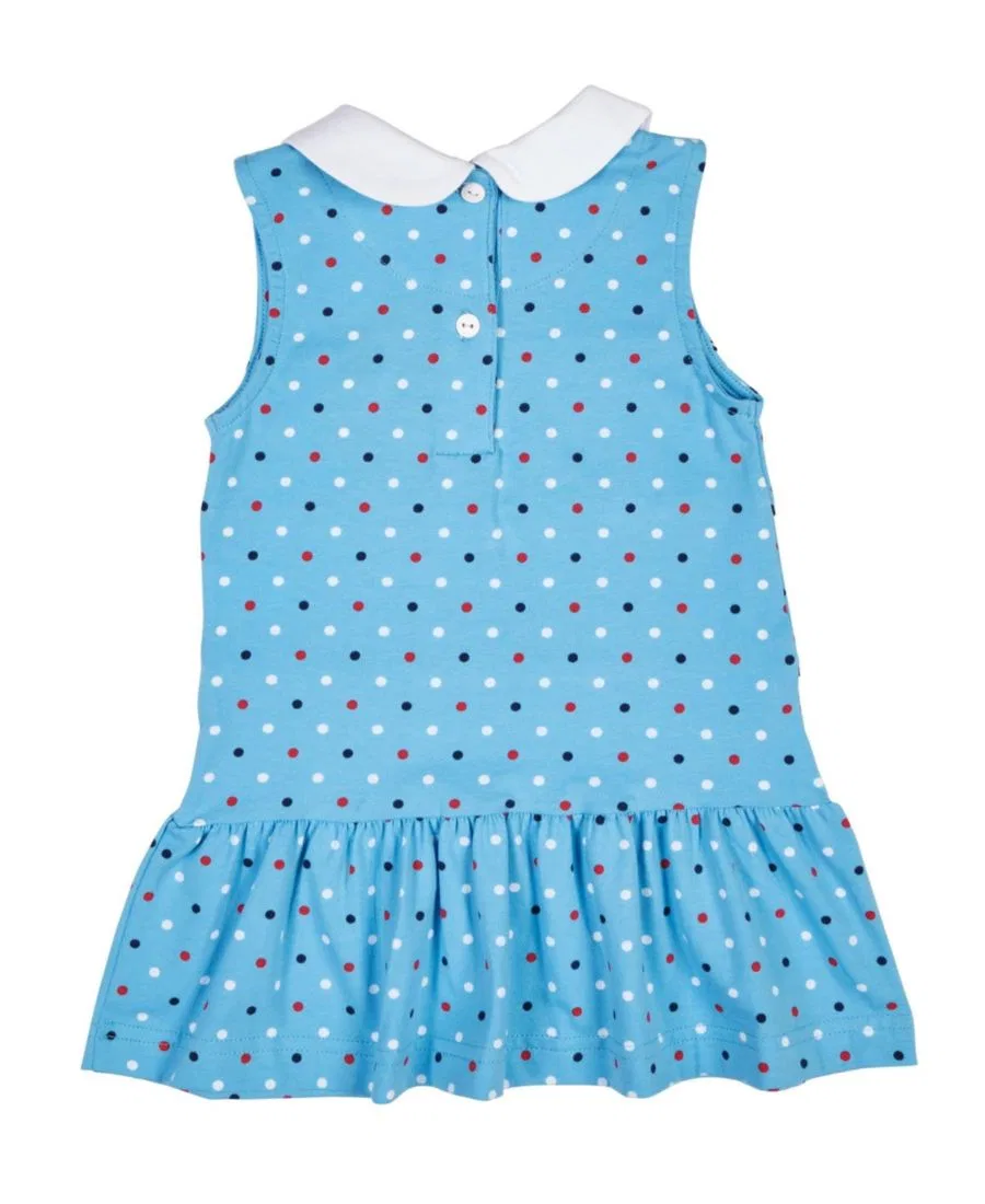 Платье для девочек без рукавов с принтом в горошек, модель Big Girls 7-8 Printed Knit Dress With Flowers Florence Eiseman, Medium Blue 429 — фото 3