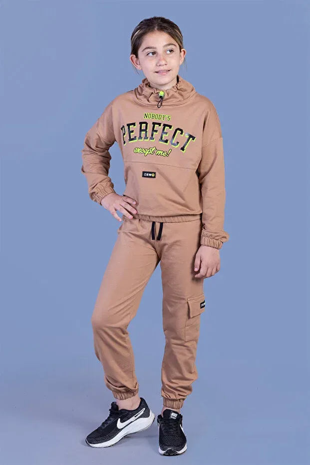 Детский спортивный костюм для девочек с принтом Turtleneck Emblem Toontoy, Brown
