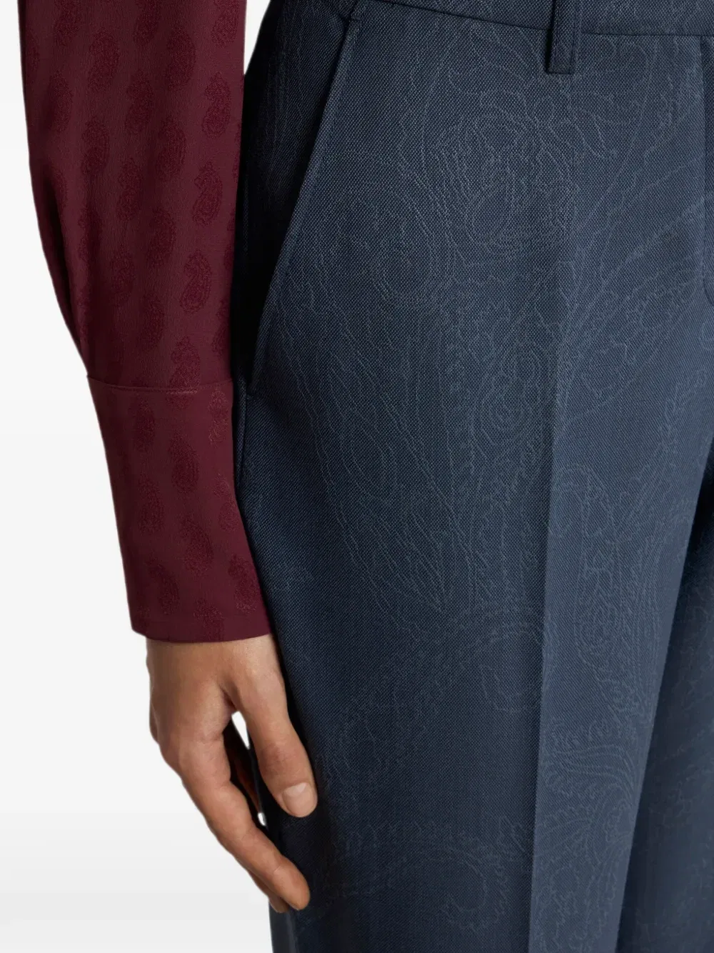 Шерстяные жаккардовые брюки с узором пейсли Etro, синий — фото 4
