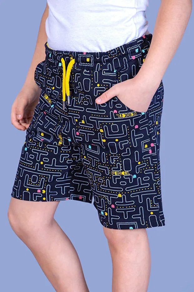 Детские шорты для мальчиков с принтом Pac-Man Printed Toontoy, Navy Blue
