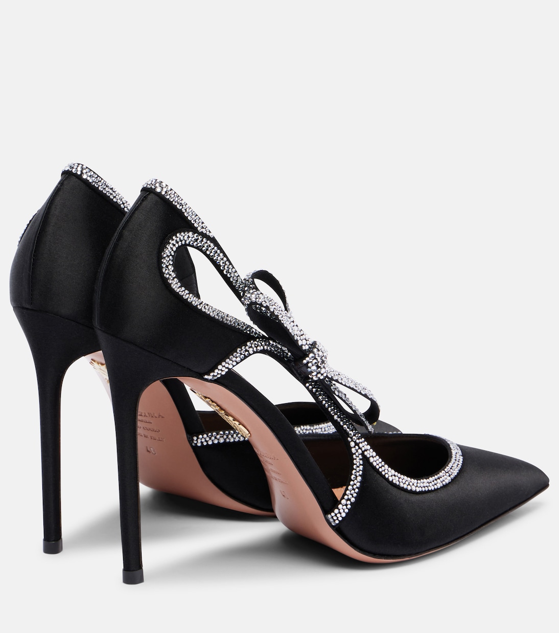 Туфли-лодочки Soave Crystal 105 из атласа с декором Aquazzura, черный — фото 2