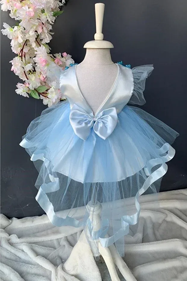 Детское платье для девочек с пайетками Sequin bow satin baby girl mevlütluk dress Mnk Baby&Kids, Blue — фото 2