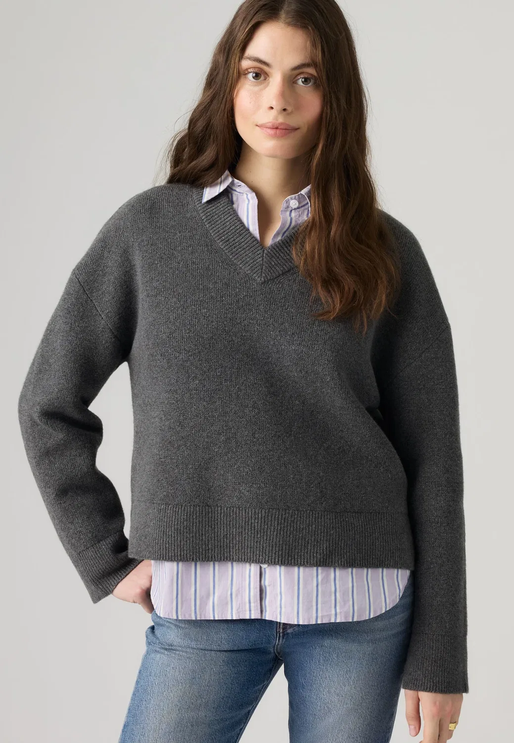 Очень мягкий вязаный свитер с V-образным вырезом Milano Levi'S, Darker Heather Grey Bros