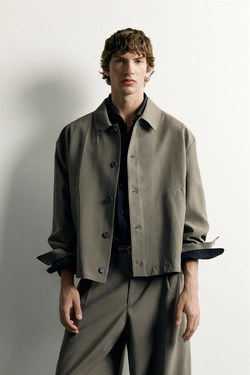 Рубашка свободного кроя ZARA, ecru/khaki — фото 2