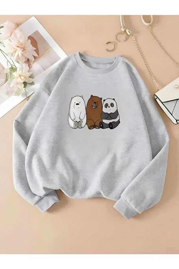 Детские свитшот для девочек с принтом We are bears printed girl/boy Serays Moda, Gray