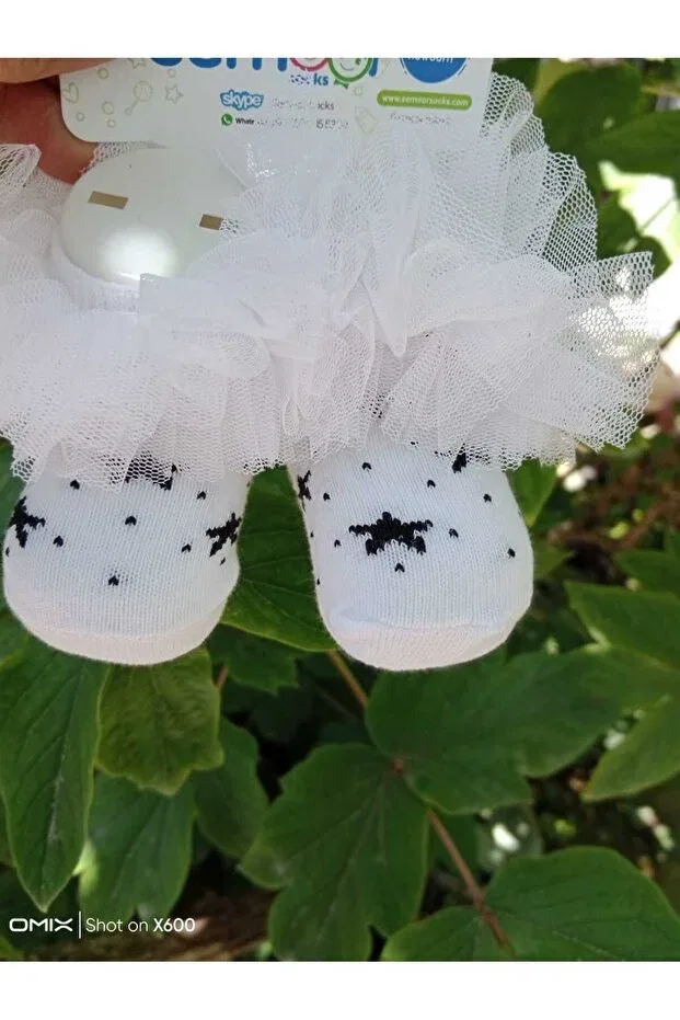 Детские носки для новорожденных с принтом Star Pattern Tulle Atolye Ferda, Black - White